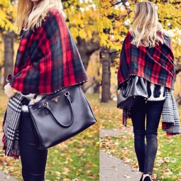 Zara Huge Two-Sided Soft Blanket Scarf Plaid Tartan Houndstooth - Picture 4 of 11